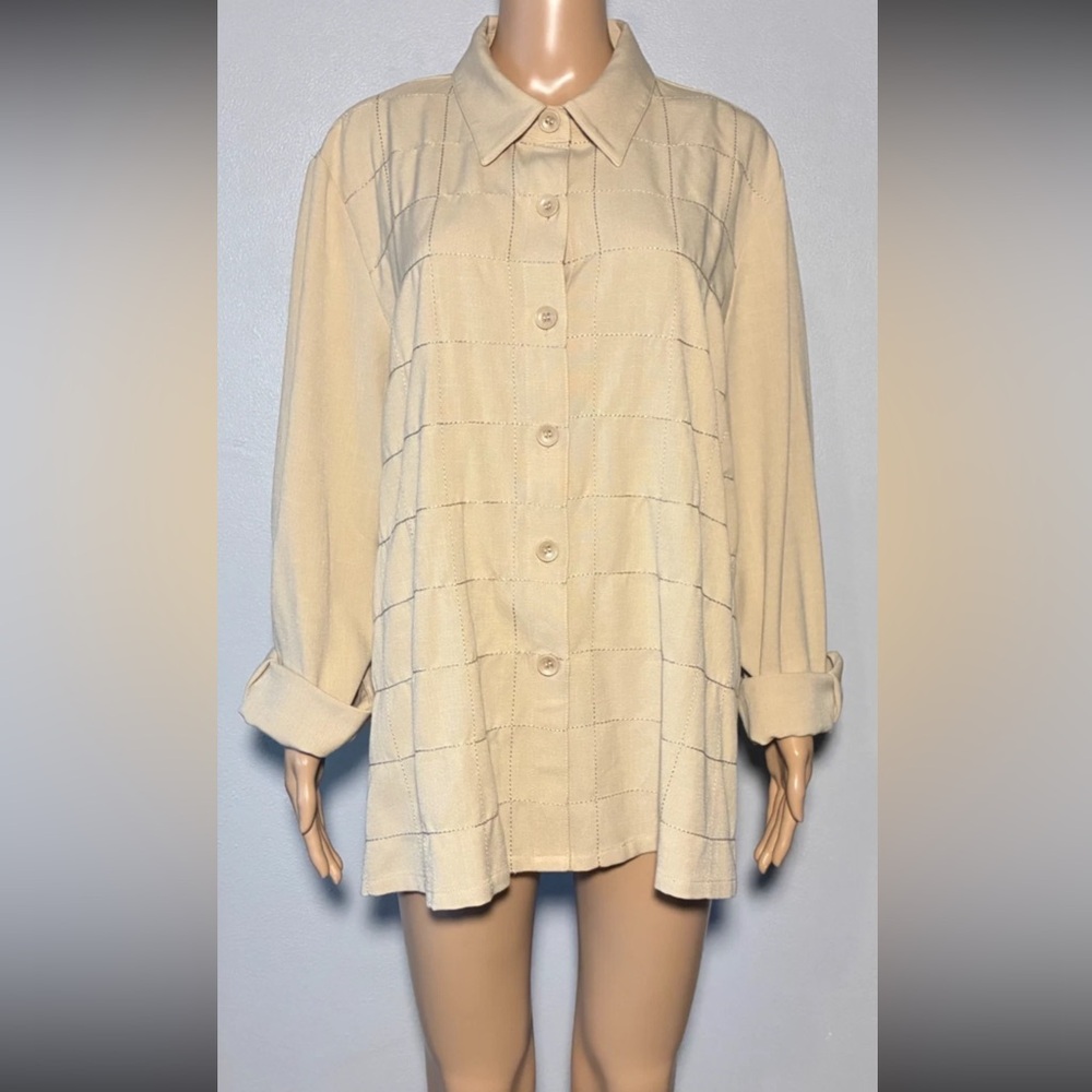 Vintage Brownstone Studio Women's Shirt Size 1X Tan Long Sleeve Embroidered